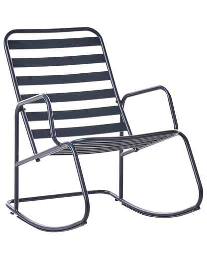 Garden Rocking Chair Black Aluminum Slatted Outdoor Modern