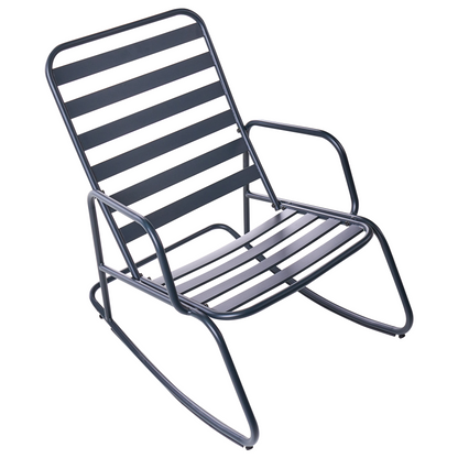 Garden Rocking Chair Black Aluminum Slatted Outdoor Modern