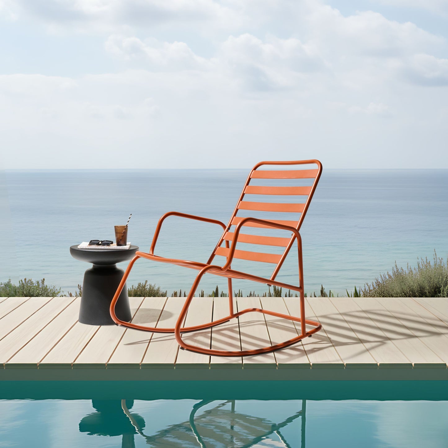 Orange Aluminium Slatted Rocking Chair