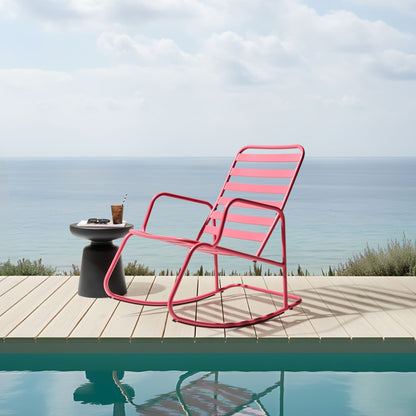 Pink Aluminium Slatted Garden Rocking Chair Modern Outdoor