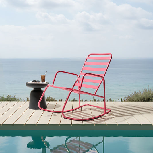 Pink Aluminium Slatted Garden Rocking Chair Modern Outdoor