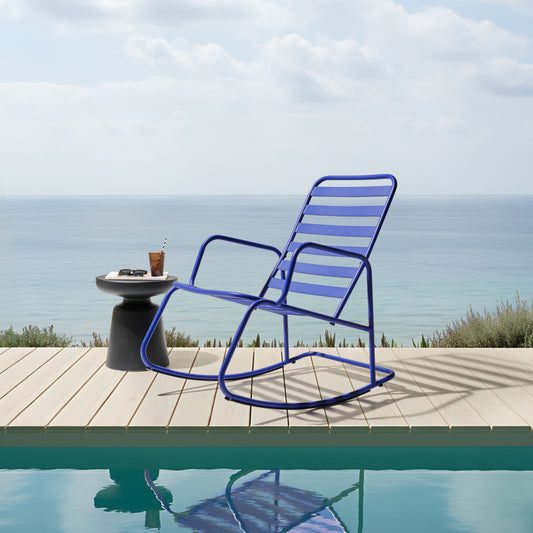 Blue Aluminium Slatted Garden Rocking Chair Modern Outdoor