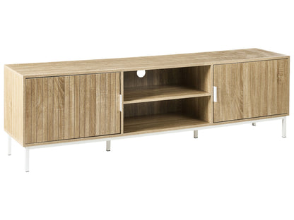 NordicNest TV Stand Light Brown MDF Metal Legs Up To 54Inch CableHole