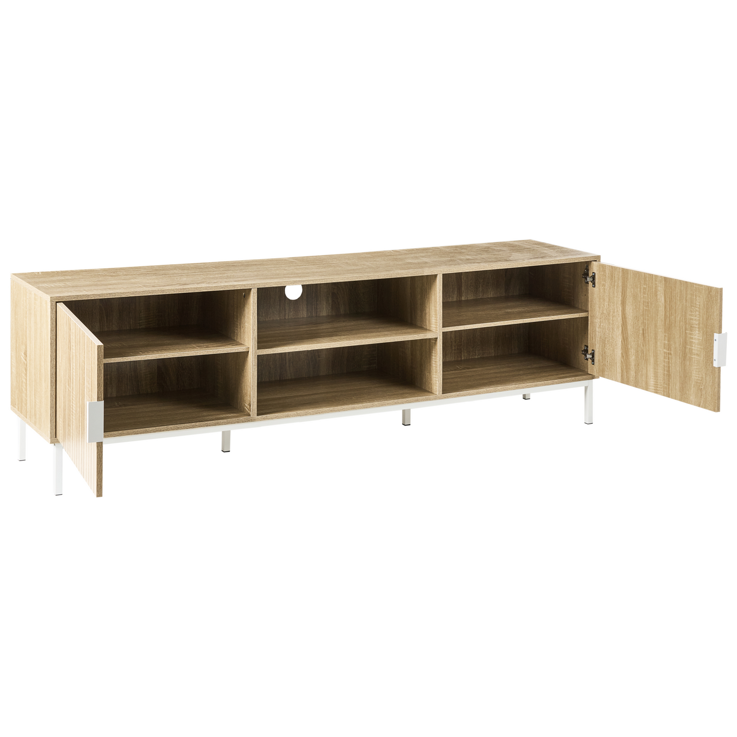 NordicNest TV Stand Light Brown MDF Metal Legs Up To 54Inch CableHole
