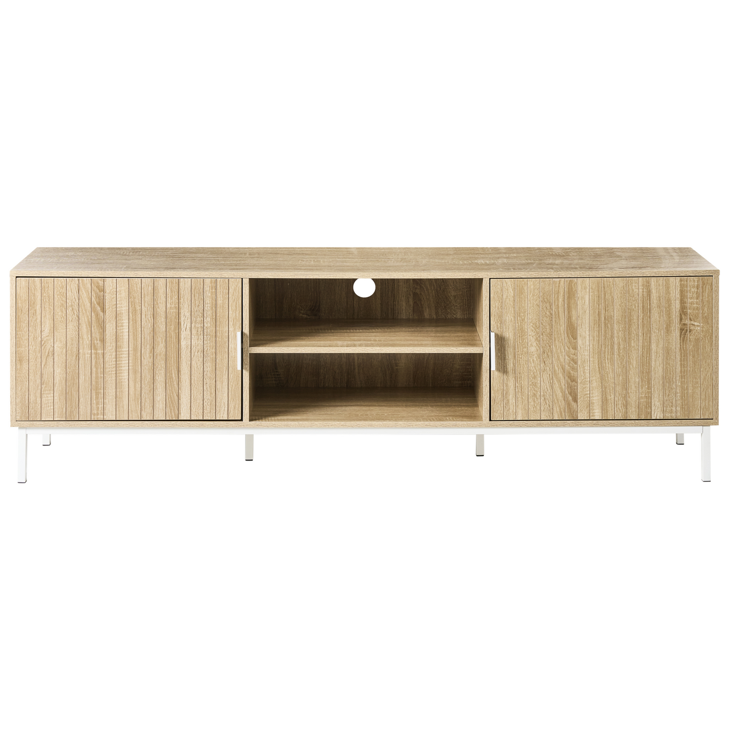 NordicNest TV Stand Light Brown MDF Metal Legs Up To 54Inch CableHole