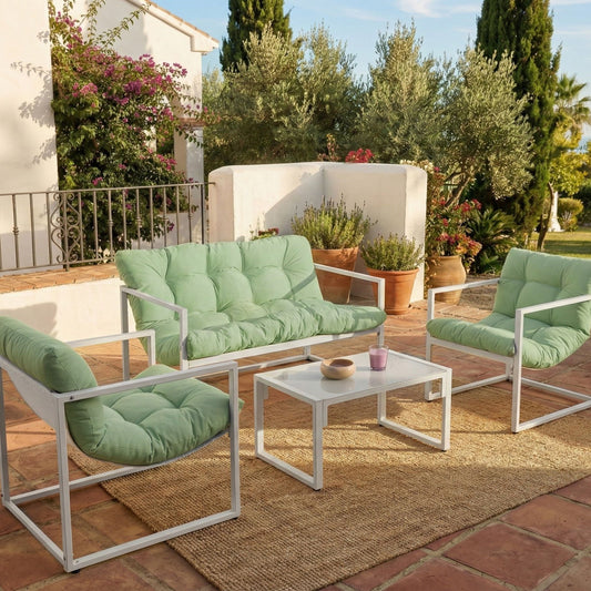 Green Galvanized Steel 4 Seater Sofa Set With Armchairs