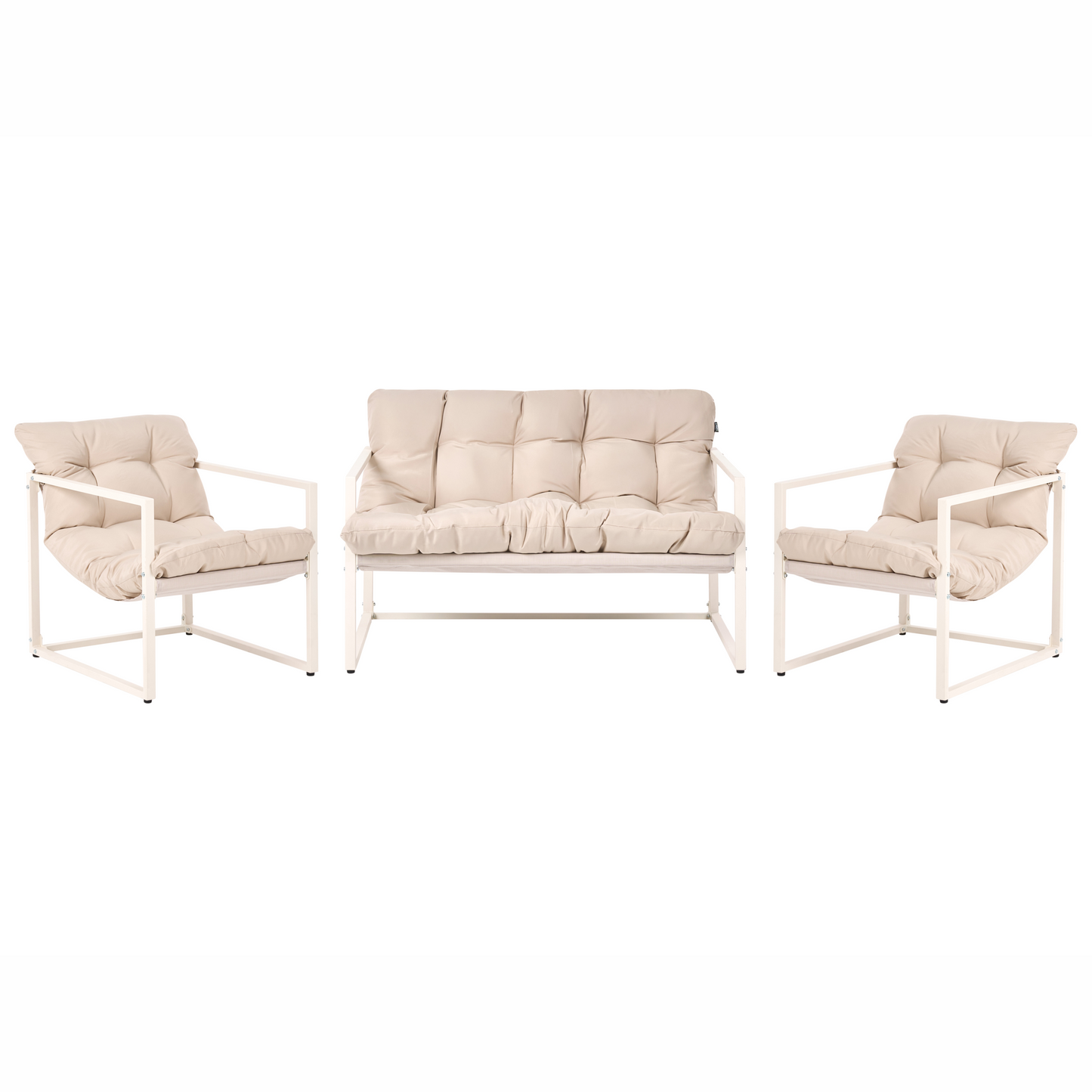 Garden Sofa Set Beige Galvanized Steel 4 Seater Armchairs