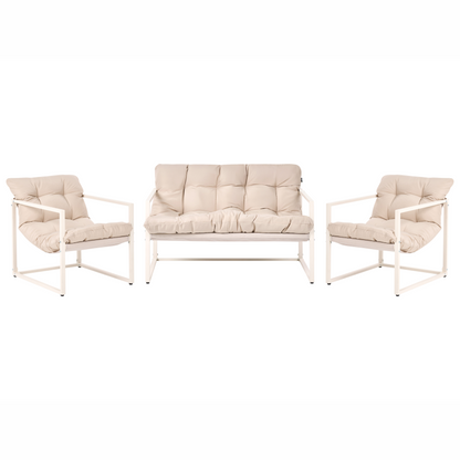 Garden Sofa Set Beige Galvanized Steel 4 Seater Armchairs