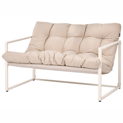 Garden Sofa Set Beige Galvanized Steel 4 Seater Armchairs