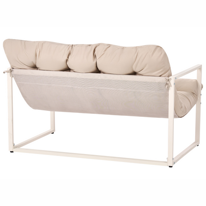 Garden Sofa Set Beige Galvanized Steel 4 Seater Armchairs