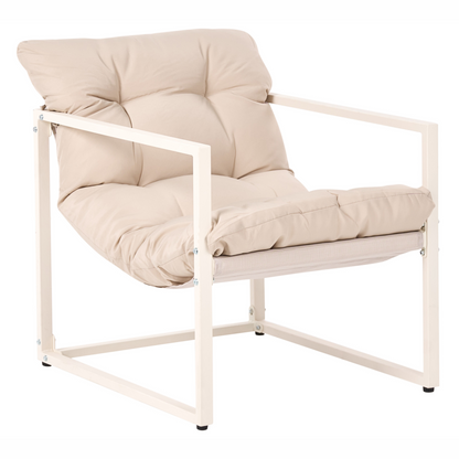 Garden Sofa Set Beige Galvanized Steel 4 Seater Armchairs