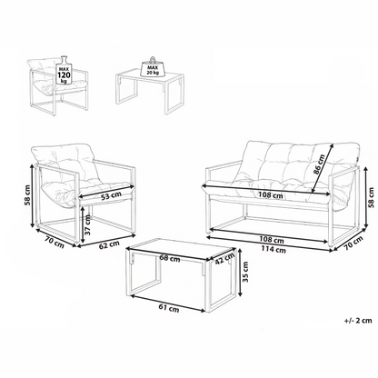 Gardenuxe Blue Galvanized Steel Outdoor Sofa Set 4 Seater With Armchairs And Coffee Table Modern Design