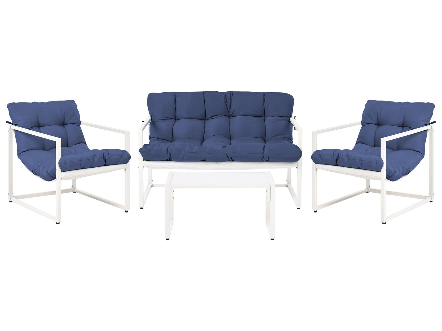 Gardenuxe Blue Galvanized Steel Outdoor Sofa Set 4 Seater With Armchairs And Coffee Table Modern Design