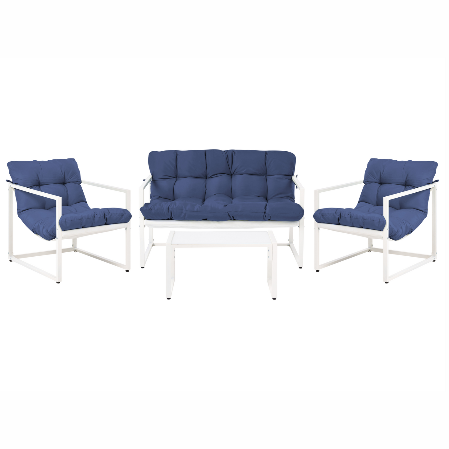 Gardenuxe Blue Galvanized Steel Outdoor Sofa Set 4 Seater With Armchairs And Coffee Table Modern Design