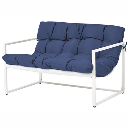 Gardenuxe Blue Galvanized Steel Outdoor Sofa Set 4 Seater With Armchairs And Coffee Table Modern Design