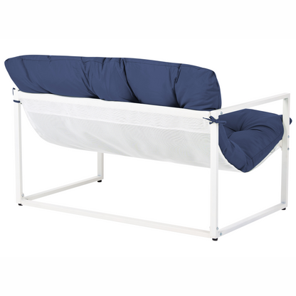 Gardenuxe Blue Galvanized Steel Outdoor Sofa Set 4 Seater With Armchairs And Coffee Table Modern Design