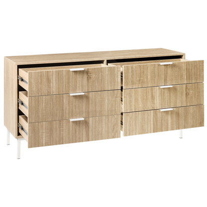 BrandName Modern Six-Drawer Chest Light Brown MDF Metal Legs