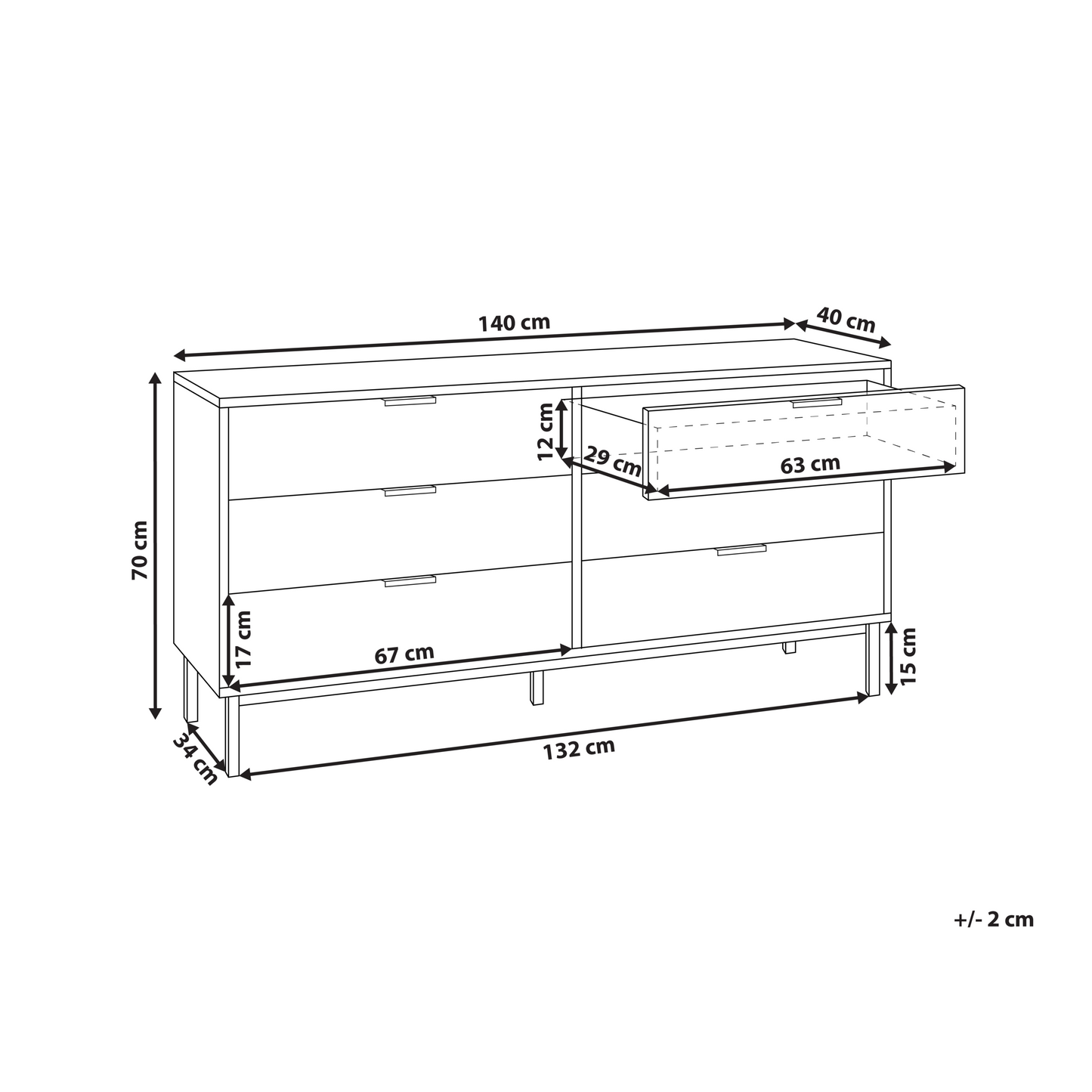 BrandName Modern Six-Drawer Chest Light Brown MDF Metal Legs