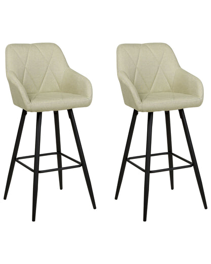 Bar Stools Set of 2 Light Green Upholstered With Arms