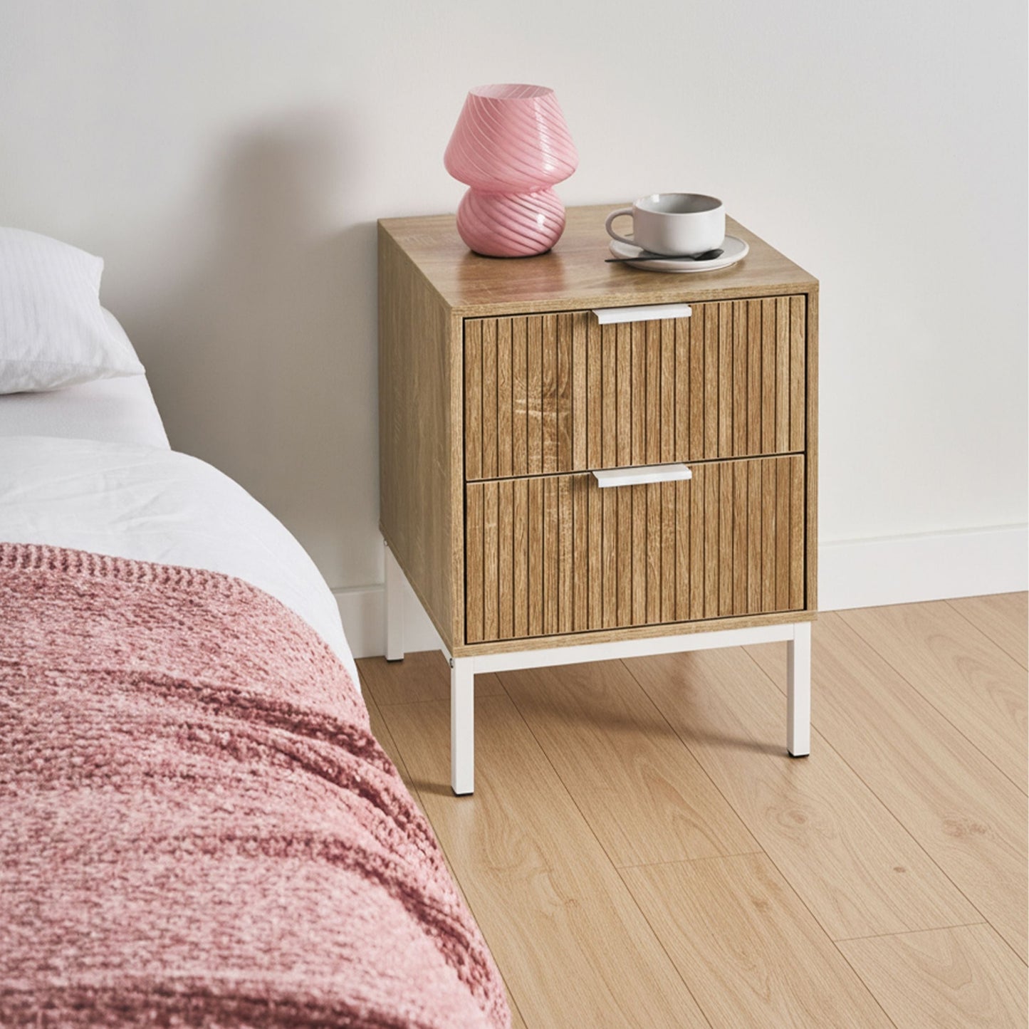 EverHome Bedside Table Two Drawer Light Brown MDF Modern Design