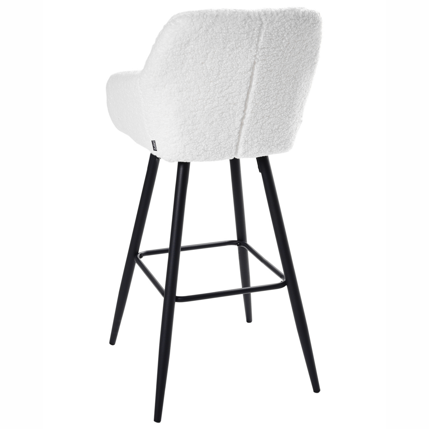 Living Set Of 2 Bar Stools Off White Boucle Fabric With Arms Backrest Black Metal Legs