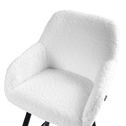 Living Set Of 2 Bar Stools Off White Boucle Fabric With Arms Backrest Black Metal Legs