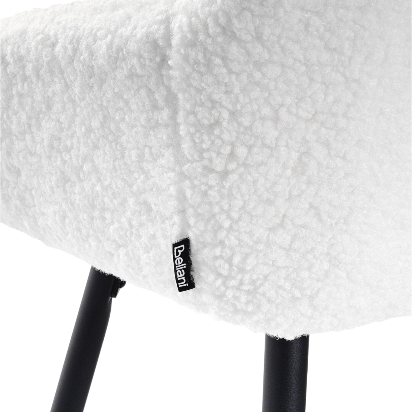 Living Set Of 2 Bar Stools Off White Boucle Fabric With Arms Backrest Black Metal Legs