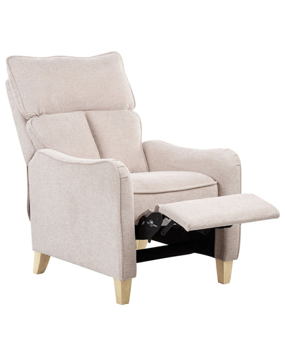 Reclining Armchair High Back Beige Fabric With Footstool