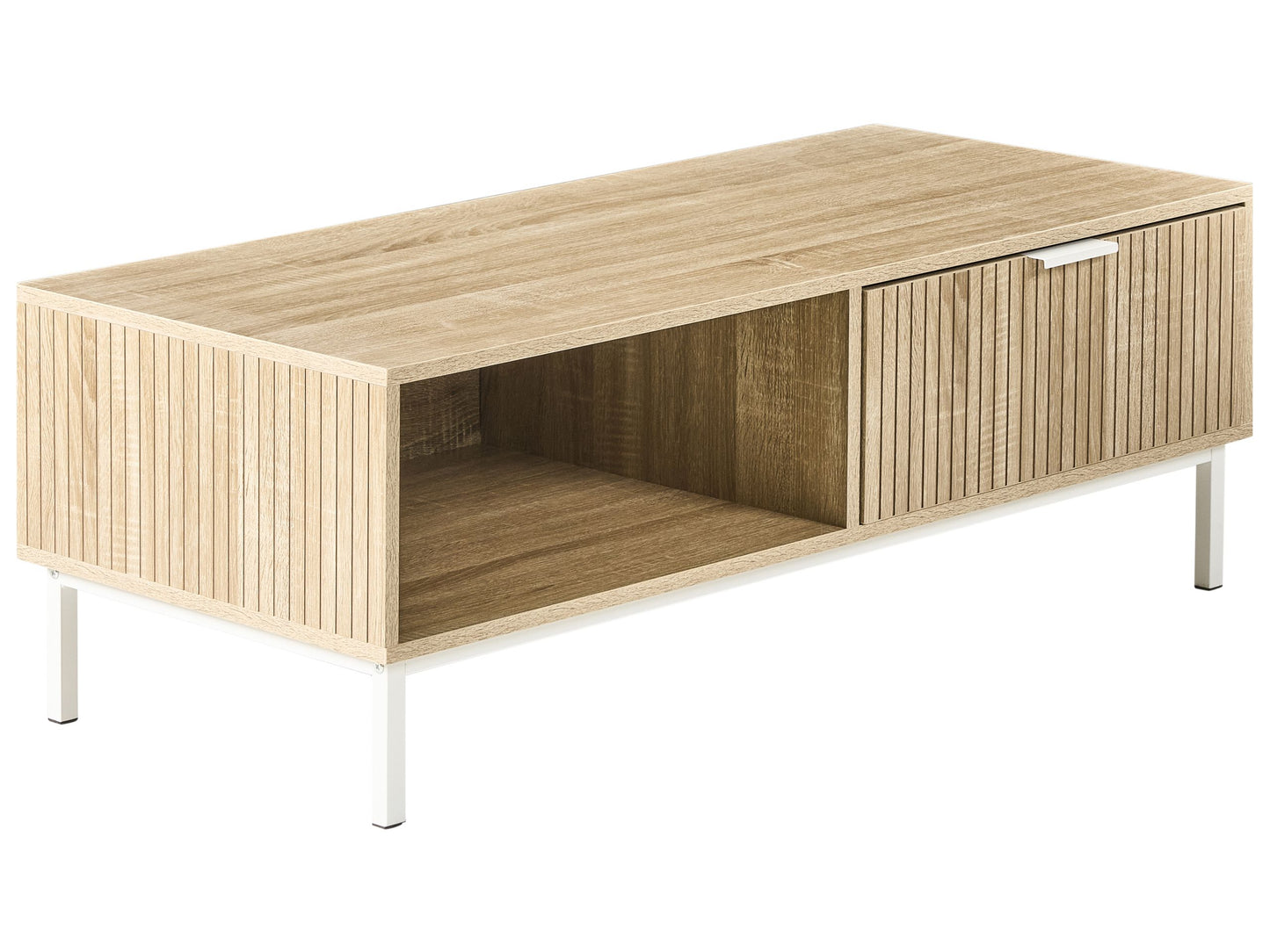 NordicNest Coffee Table Light Brown MDF Metal Legs 110x50cm Drawer