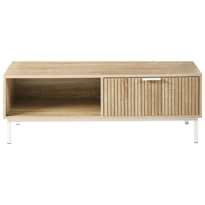 NordicNest Coffee Table Light Brown MDF Metal Legs 110x50cm Drawer