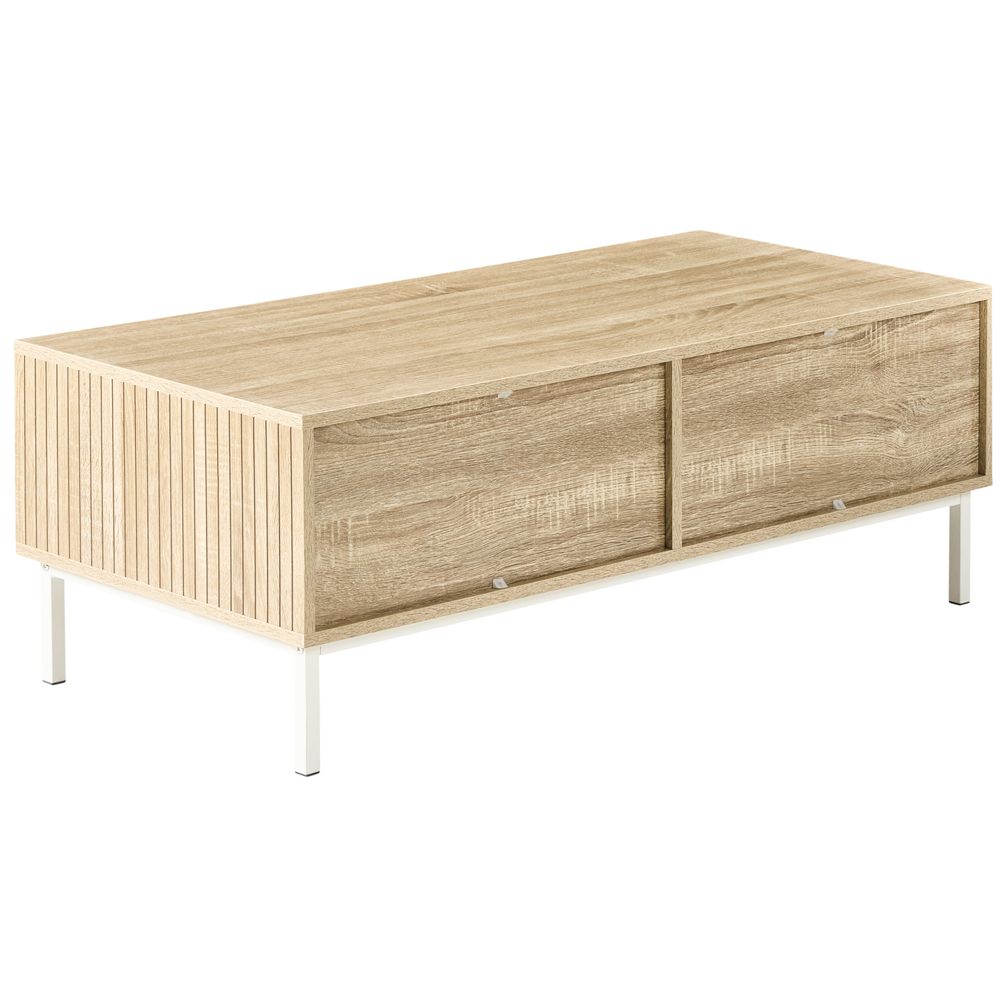 NordicNest Coffee Table Light Brown MDF Metal Legs 110x50cm Drawer