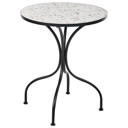Garden Bistro Table Black Metal Frame 60cm Terrazzo Top Outdoor Vintage Style