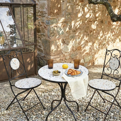 Black Metal Chairs With Terrazzo Pattern Set Of 2