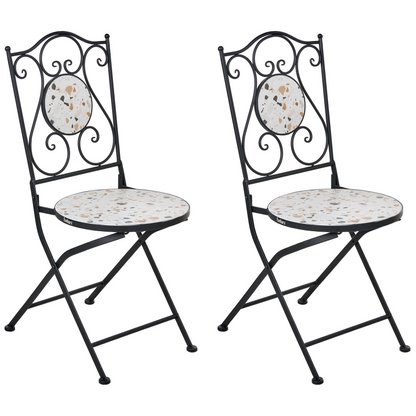 Black Metal Chairs With Terrazzo Pattern Set Of 2