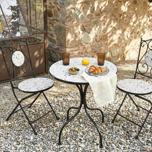 Outdoor Bistro Set Black Metal With Terrazzo Top