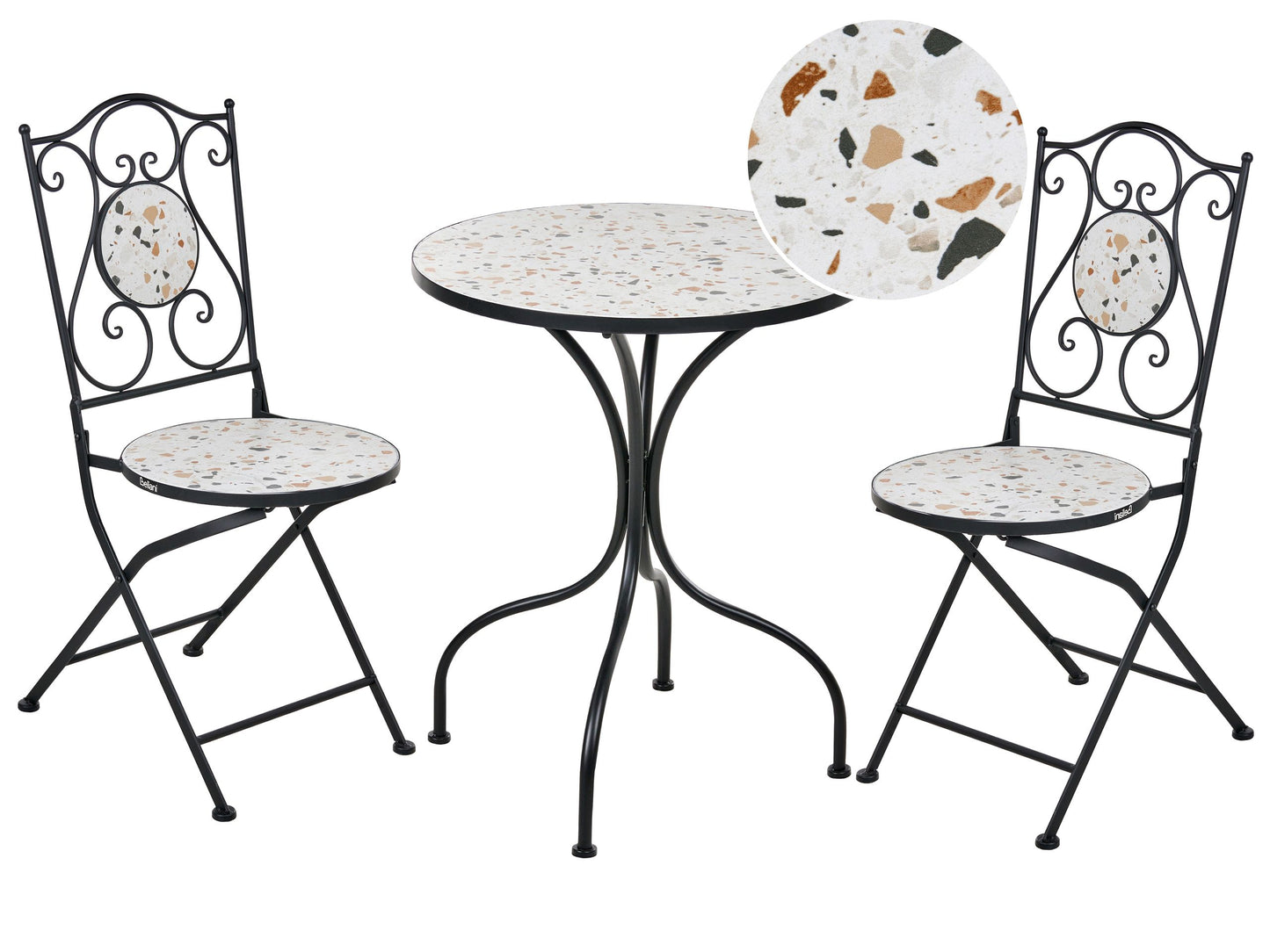Outdoor Bistro Set Black Metal With Terrazzo Top