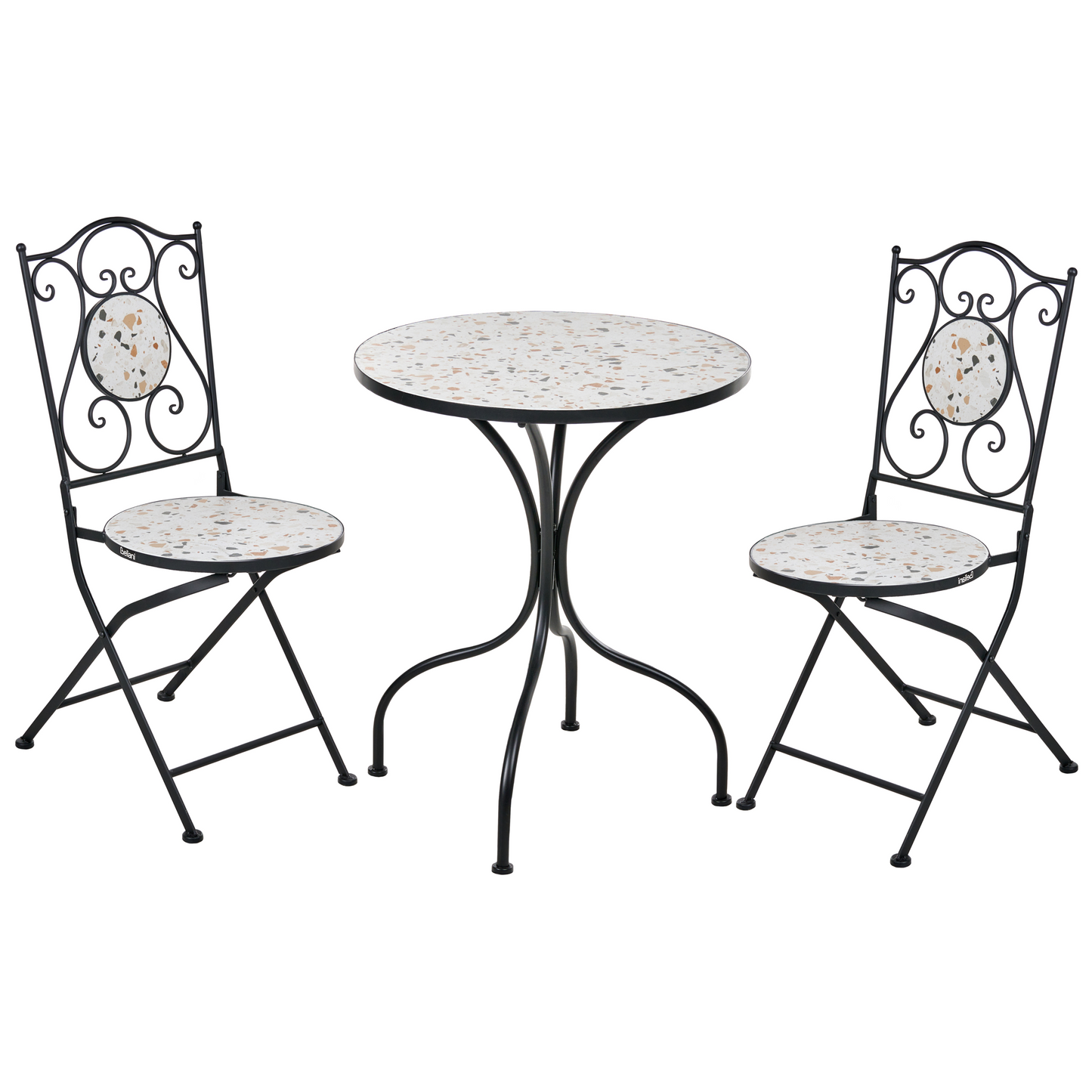 Outdoor Bistro Set Black Metal With Terrazzo Top