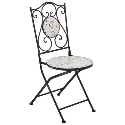 Outdoor Bistro Set Black Metal With Terrazzo Top