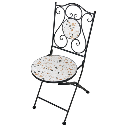 Outdoor Bistro Set Black Metal With Terrazzo Top