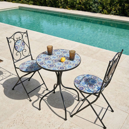 Garden Essentials Set Of 2 Black Metal Frame Mosaic Ceramic Chairs