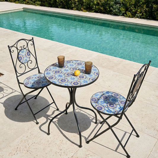 Garden Essentials Set Of 2 Black Metal Frame Mosaic Ceramic Chairs