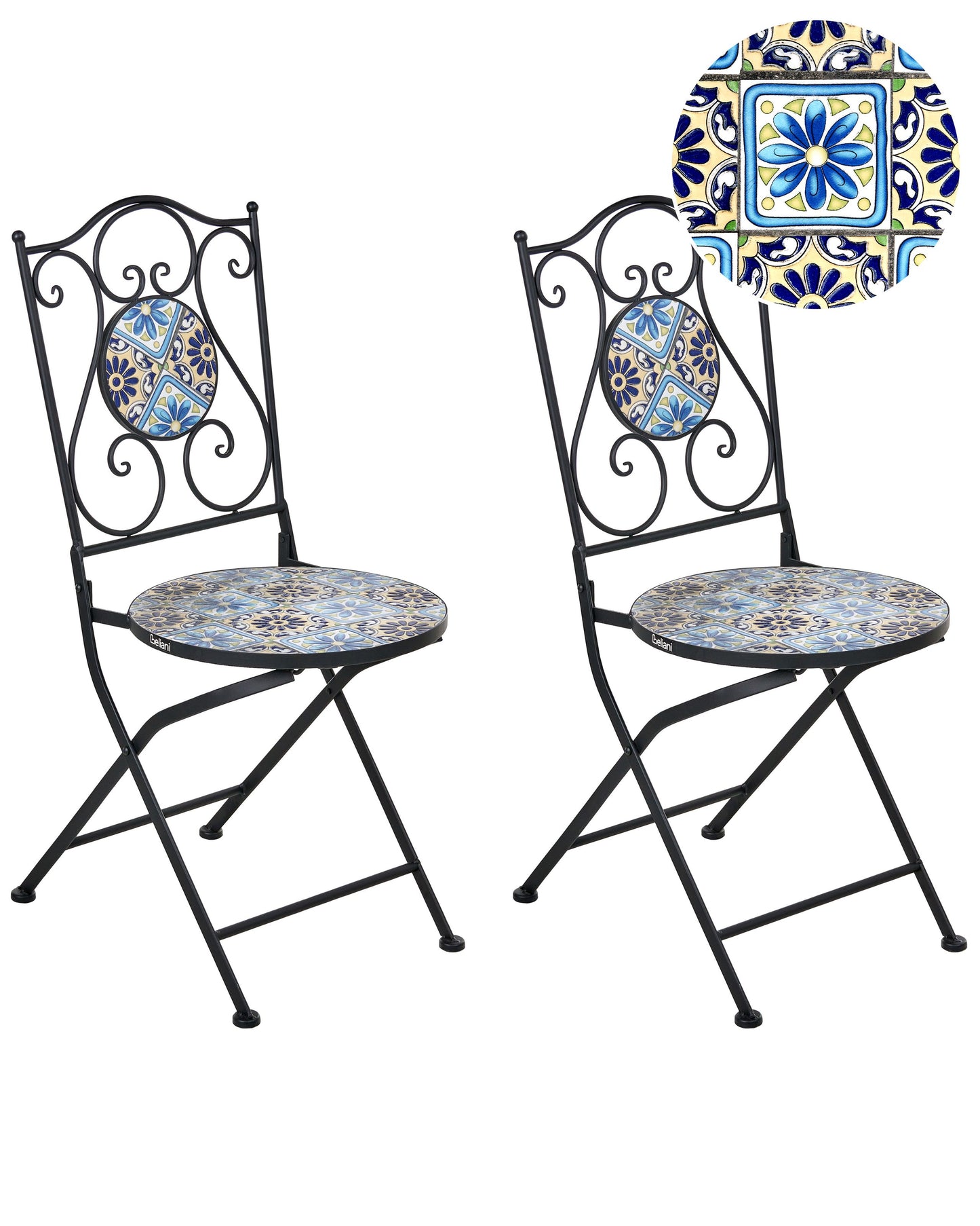 Garden Essentials Set Of 2 Black Metal Frame Mosaic Ceramic Chairs