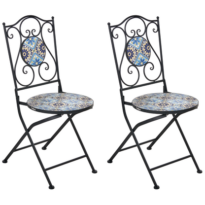 Garden Essentials Set Of 2 Black Metal Frame Mosaic Ceramic Chairs