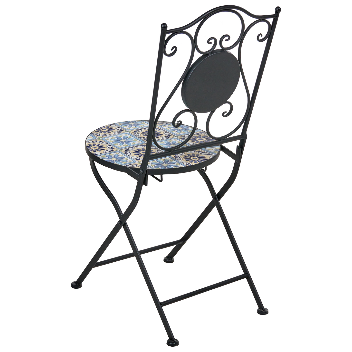 Garden Essentials Set Of 2 Black Metal Frame Mosaic Ceramic Chairs