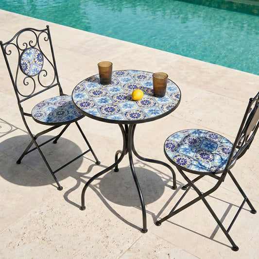 Outdoor Bistro Set Black Metal Mosaic Table And Chairs