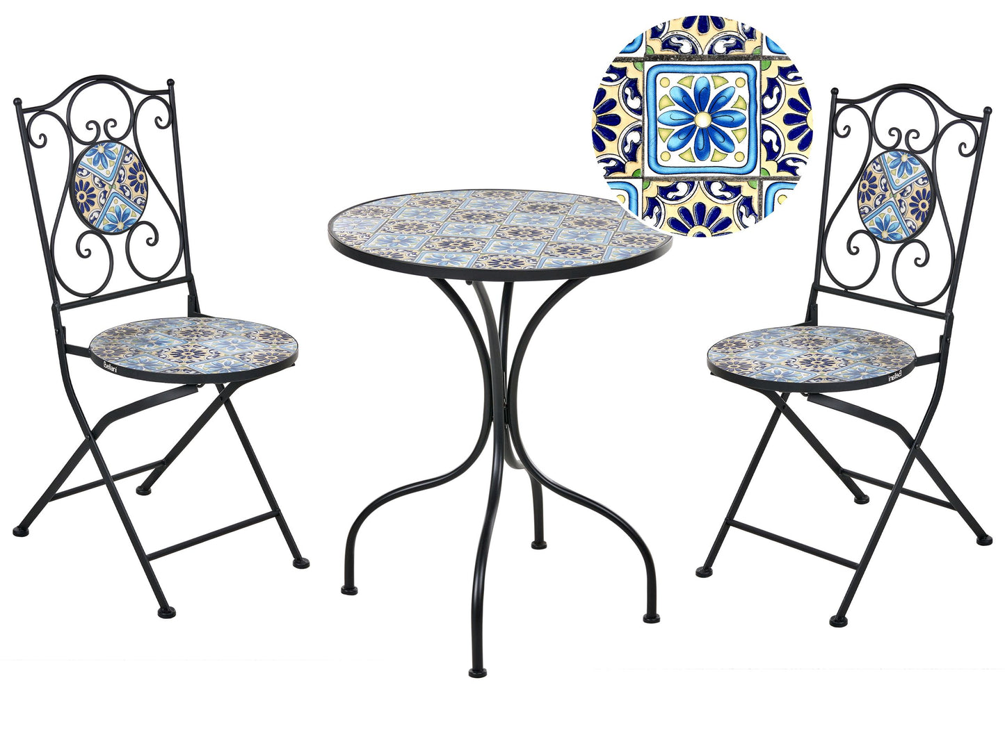 Outdoor Bistro Set Black Metal Mosaic Table And Chairs