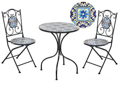 Outdoor Bistro Set Black Metal Mosaic Table And Chairs