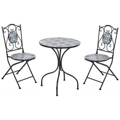 Outdoor Bistro Set Black Metal Mosaic Table And Chairs