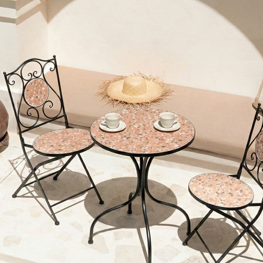 Bistro Table Black Metal Frame 60cm Terrazzo Pattern Tabletop Outdoor Vintage