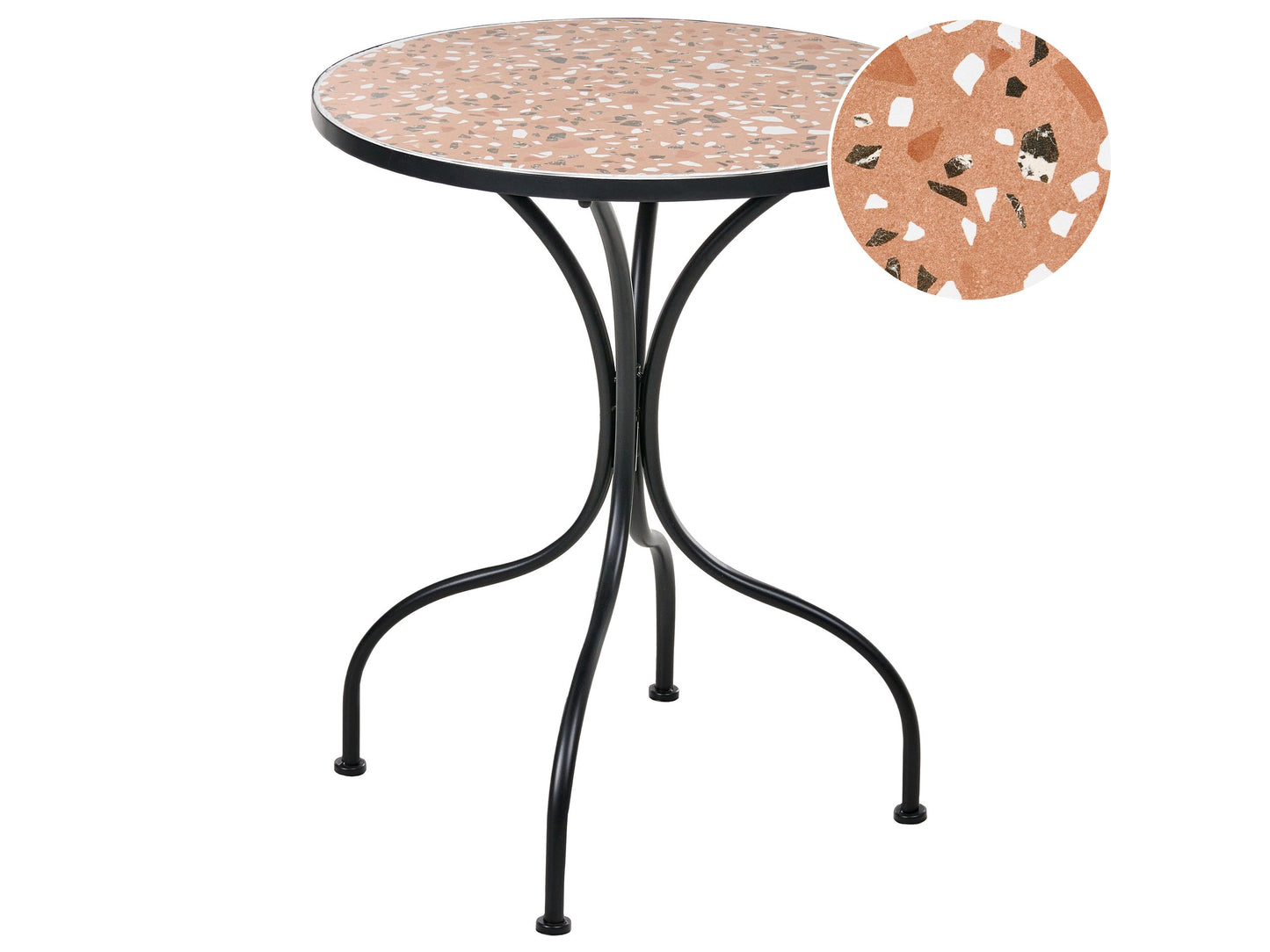 Bistro Table Black Metal Frame 60cm Terrazzo Pattern Tabletop Outdoor Vintage